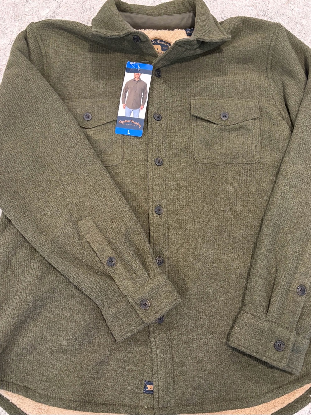 Freedom Foundry Sherpa Lined Corduroy Shirt Jacket - Olive Green-Large NWT